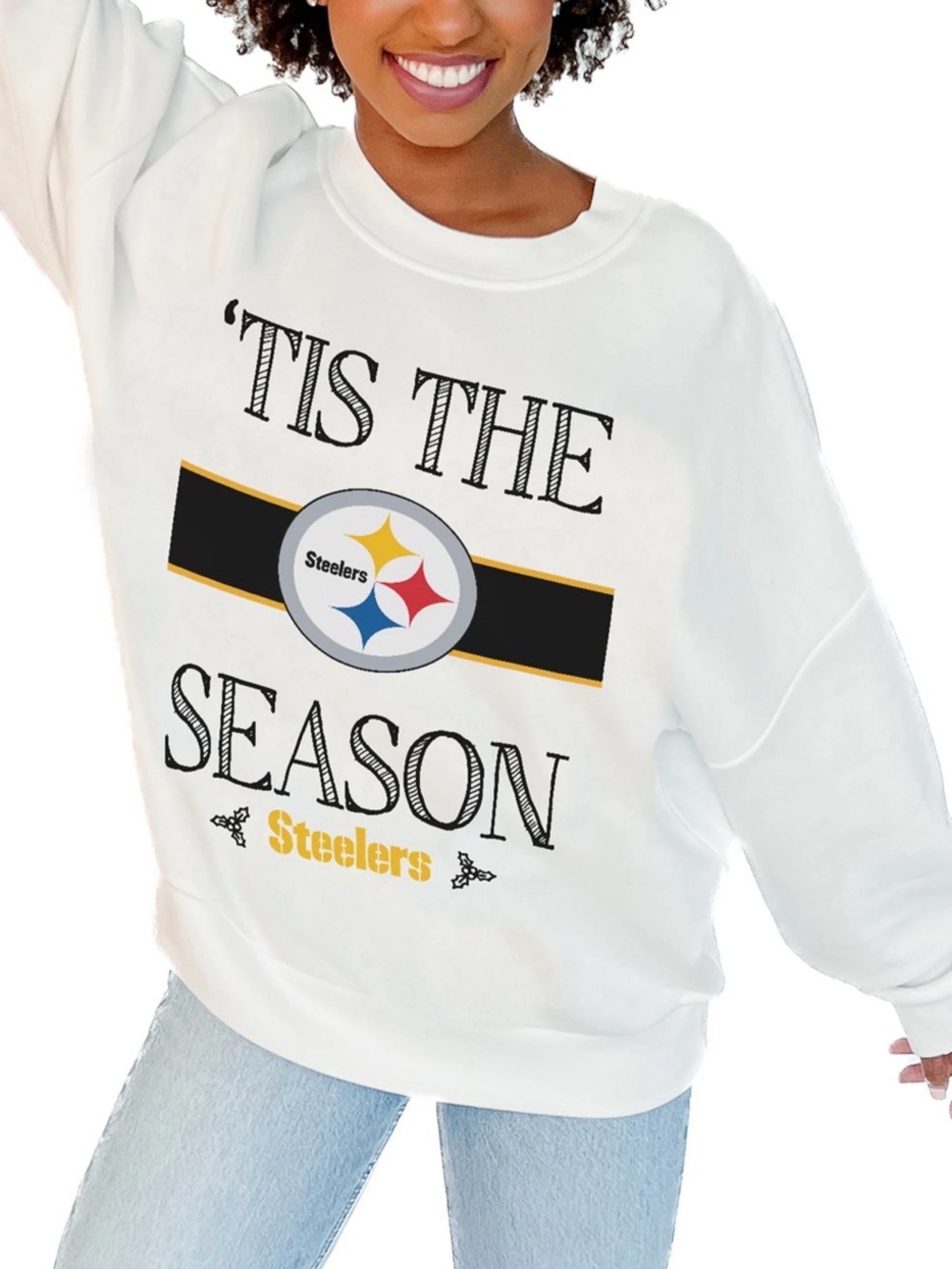NEW NFL PITTSBURGH White 'Tis The Season Steelers Crewneck SWEATSHIRT LARGE